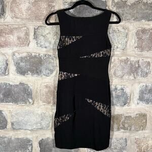 Bisou Bisou Black Lace Bodycon Dress Sz 6 Sleeveless Cocktail Mini Party Bodycon